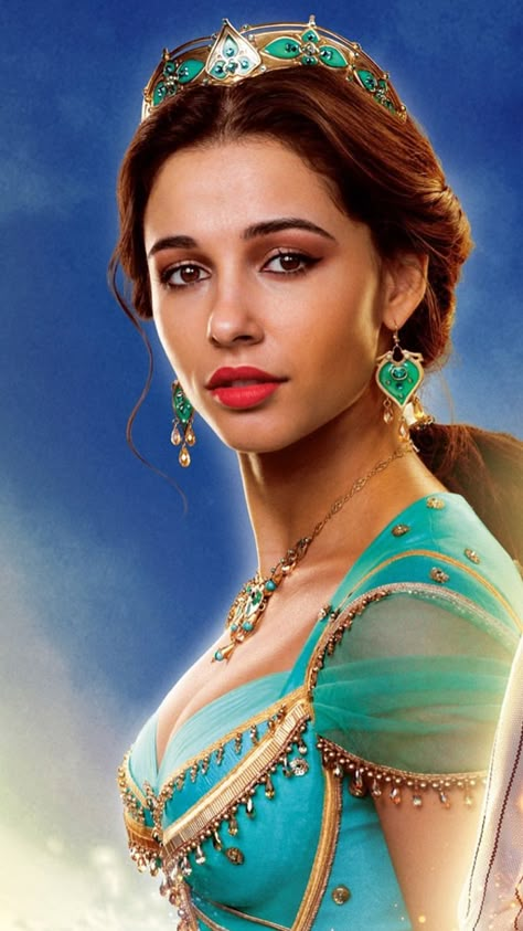 Princess Jasmine from Disney's live action movie, Aladdin Live Action Alladin, Princess Jasmine Live Action, Jasmine Live Action, Aladdin Live Action, Disney Princess List, Jasmin From Alladin, Aladdin Film, Aladdin Wallpaper, Aladdin And Jasmine 2019