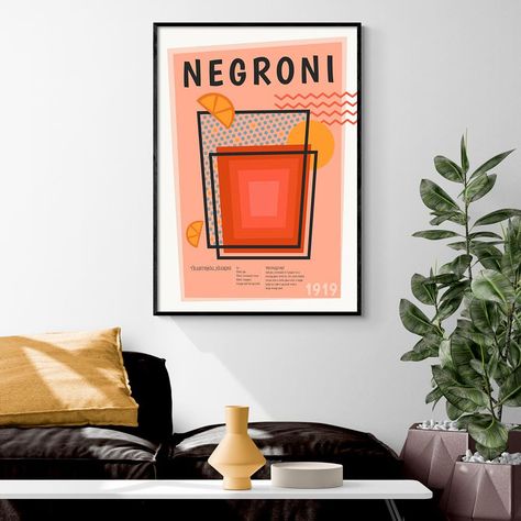 Cocktail Prints, Negroni Cocktail, Retro Cocktail, Kitchen Walls, Enjoy Your Weekend, New Retro, Negroni, Retro Print, April 19