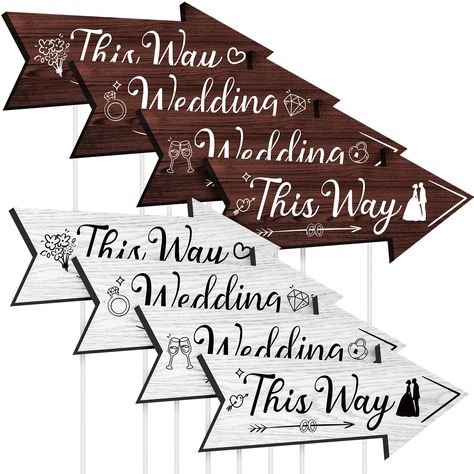 PRICES MAY VARY. Package include: you will receive 8 wedding signs for ceremony in 2 colors, mainly wood color and white, 4 for each color, and 16 wooden stakes, a large quantity of which will be enough for your wedding; In addition, most combinations are more likely to appeal the attention of customers, who will guide guests and help the wedding complete smoothly Double Side Printing Design: our wedding signs feature a double sided design, which allows you to better utilize our wedding signage Song Lyric Wedding Signs, Ceremony This Way Sign, Rustic Autumn Wedding, Signs For Weddings, Wooden Arrow Sign, Wooden Stakes, Under Bed Shoe Storage, Wooden Arrow, Native American Wedding