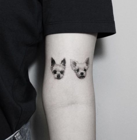 Rocco Tattoo, Yorkshire Terrier Tattoo, Dog Face Tattoo, Small Fluffy Dog, Small Dog Tattoos, Creative Tattoo Ideas, Hipster Tattoo, Creative Tattoo, Stylist Tattoos