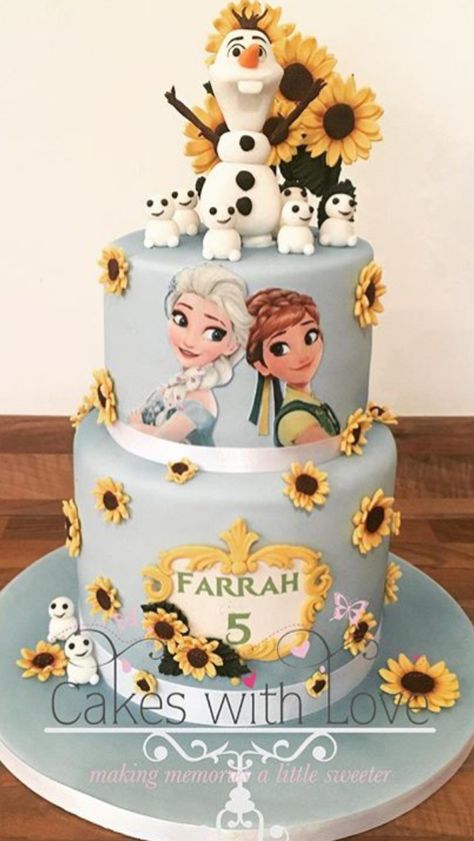 Frozen summer cake                                                                                                                                                                                 Más Frozen Summer Cake, Birthday Party Summer Theme, Olaf Summer Cake, Birthday Games Kids, Frozen Birthday Games, Frozen Fever Birthday Party, Frozen Fever Cake, Torte Frozen, Summer Party Cake