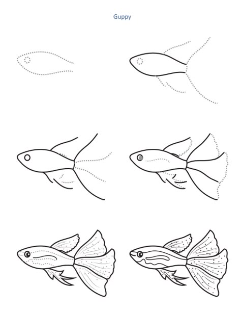 Simple Aquatic Drawing, Basic Fish Drawing, Easy Fish Drawing Step By Step, Fish In The Sea Drawing, Sketchbook Ideas Step By Step, Marine Life Drawing Simple, How To Draw A Fish Easy, Ocean Sketch Simple, Cute Fish Doodle