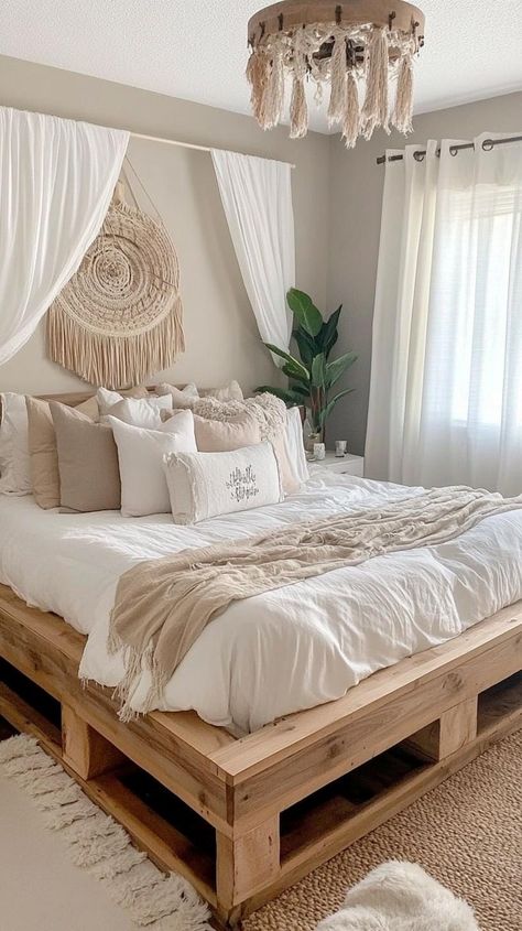 23 Modern Boho Bedroom Ideas You’ll Love Instantly Curtain For Headboard, Small Boho Room Ideas Bedrooms, Boho Bedroom White Furniture, Teen Girls Boho Bedroom, Room Inspo Cozy Boho, Neutral Teen Girl Bedroom, Room Asthetics Bedrooms Cozy, Boohoo Bedroom, Tiny Boho Bedroom