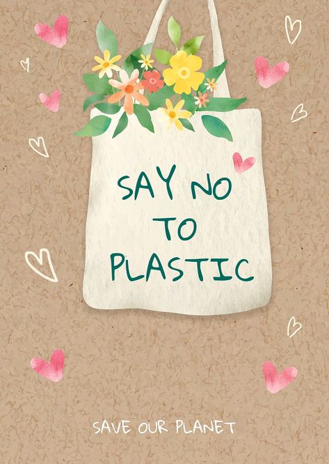 Say no to plastic poster watercolor illustration | free image by rawpixel.com / Porpla mana Plastic Free Day Poster, No Plastic Illustration, No Plastic Poster Creative, Plastic Bag Free Day Poster, Plastic Free Poster, Say No To Plastic Posters, Say No To Plastic Posters Creative, No Plastic Poster, No To Plastic Poster