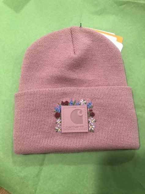 Carhartt Hat Embroidery, Hat Embroidery Ideas, Embroidered Carhartt Beanie, Embroidered Hats Ideas, Bonnet Carhartt, Beanie Embroidery, Embroidered Carhartt, Hand Embroidered Flower, Lilac Bush