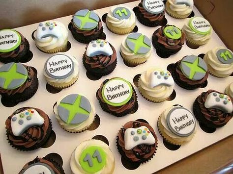 (*** http://BubbleCraze.org - It's fun, it's free and it's wickedly addicting. ***)  Xbox cupcakes Gaming Cupcakes, Cupcakes Birthday Cake, Xbox Birthday Party, Xbox Party, Xbox Cake, Birthday Cupcakes Boy, Cupcakes Birthday, Video Games Birthday Party, Cake Decorating Set