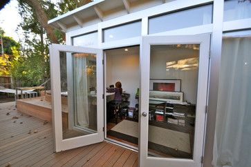 8x14 Music Studio Shed Office - modern - family room - san francisco - Studio Shed Music Studio Shed, Bedroom Guest Rooms, Music Studio Bedroom, Backyard Office Shed, Backyard Art, Studio Bedroom, Home Studio Ideas, Shed Office, Modern Family Rooms