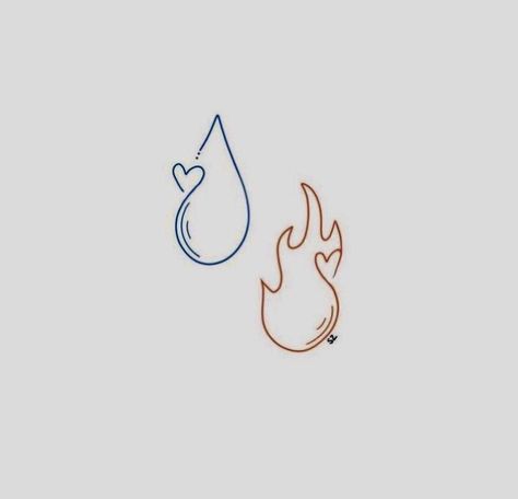 Fire And Ice Matching Tattoos, Elemental Tattoo Ideas Pixar, Fire Design Tattoo, Matching Not Matching Tattoos, Fireboy And Watergirl Tattoo, Element Tattoo Ideas, Water Symbol Tattoo, Fire Symbol Tattoo, Elemental Tattoo