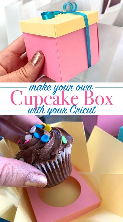 DIY Cupcake Gift Boxes - 100 Directions Cricut Cupcake Box Template, Cricut Cupcake Boxes, Diy Cupcake Packaging Ideas, Diy Cupcake Box Packaging, Cupcake Holder Diy, Diy Cupcake Boxes, Cupcake Boxes Diy, Cricut Papercraft, Diy Cupcake Box