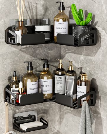 Soap And Shampoo Holder Bathroom, Corner Shower Caddy Ideas, Bathtub Soap Holder Ideas, Adhesive Shower Shelves, Bathroom Shower Caddy Ideas, Shower Soap Holder Ideas, Shower Caddy Decor, Shower Holder Ideas, Inside The Shower Storage Ideas