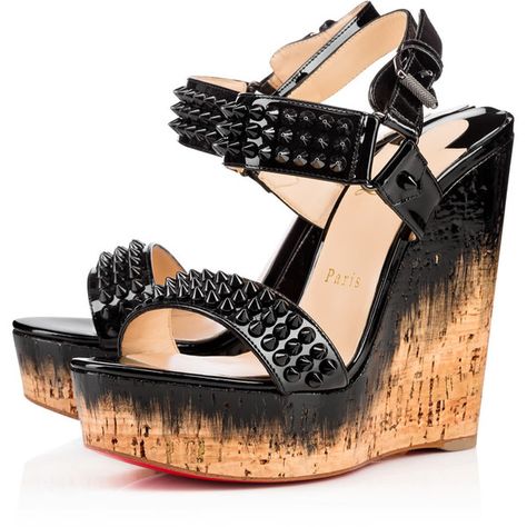 Christian Louboutin Barboullaga ($895) ❤ liked on Polyvore featuring shoes, christian louboutin, louboutin, black, black shoes, black patent leather shoes, black polishable shoes, spiked high heel shoes and cork wedge shoes Louboutin Lipstick, Christian Louboutin Heels Outfit, Louboutin Wedges, Mira Duma, Louboutin Online, Pretty Heels, Christian Louboutin Outlet, Christian Louboutin Heels, Stunning Shoes