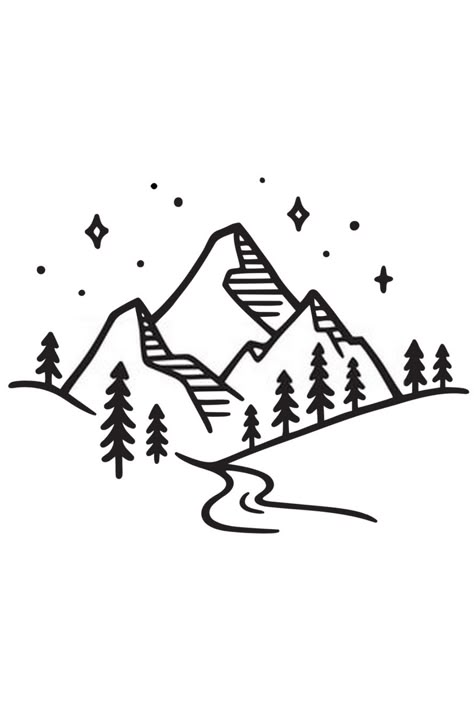 Landscape drawing easy step by step #drawings #howtodraw #drawingideas How To Draw A Mountain Range, Easy Drawings Of Mountains, Nature Drawing Easy Simple, How To Draw Mountains Easy, Skiing Drawing Simple, Winter Landscape Drawing Easy, Cute Winter Drawings Easy, Ski Drawing Simple, Easy Winter Drawings