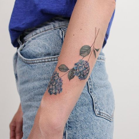 Hydrangea Tattoo, Mysterious Tattoo, Barcode Tattoo, Bear Tattoos, Eagle Tattoos, Mask Tattoo, Stomach Tattoos, Shade Of Blue, Hydrangea Flowers