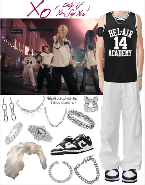 Enhypen 8th Member Outfit, Enhypen Outfit, Kpop Comeback, Patek Philippe Mens, Black White Nike, One Direction Outfits, Chunky Choker Necklace, Dr. K, Cargo Pants Streetwear