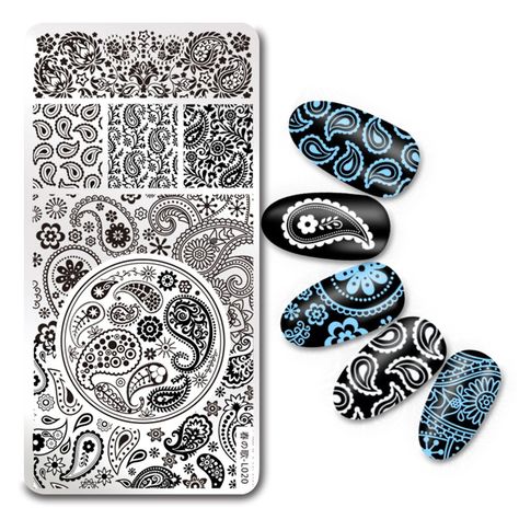 Paisley Nail Art, Western Nail Art, Pattern Nail Art, Plate Template, Nail Art Stencils, Nail Art Images, Nail Art Stamping, Nail Art Stamping Plates, Nail Stamping Plates