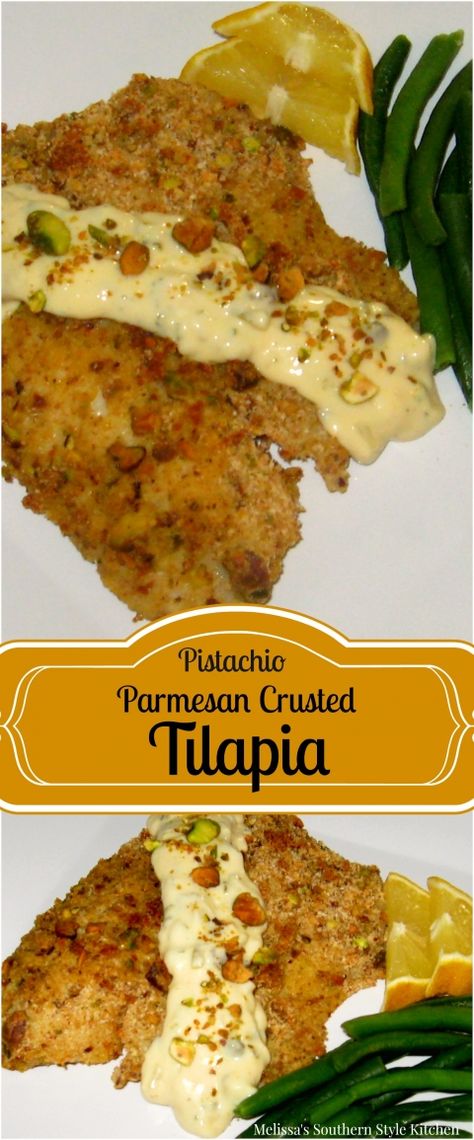 Pistachio Parmesan Crusted Tilapia With A Dijon Caper Sauce Parmesan Crusted Fish, Parmesan Crusted Tilapia, Crusted Tilapia, Caper Sauce, Tilapia Recipes, Oven Fried, Parmesan Sauce, Parmesan Crusted, Fish Dinner