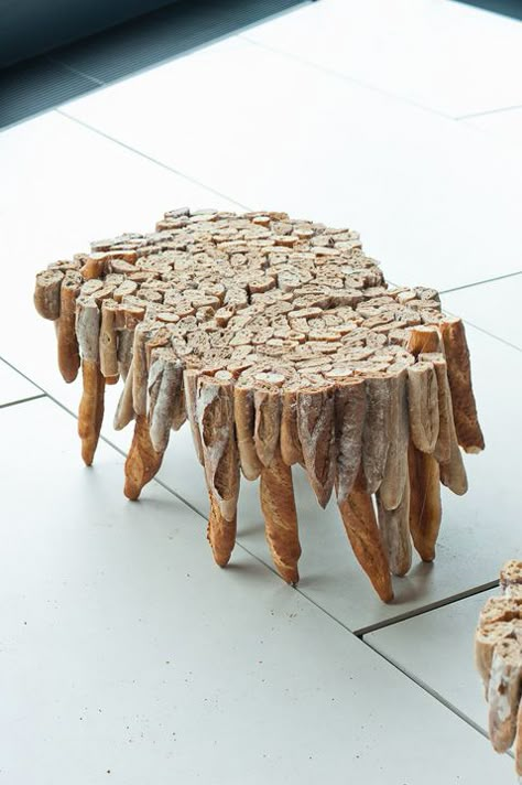 Baguette Table (made from stale bread). OH YES, LET'S ALL MAKE FURNITURE OUT OF STALE FOOD. Bread Shaping, Bread Art, Unique Furniture Pieces, Stale Bread, Bakery Design, Piece Of Bread, Bakery Shop, Food Display, Top Chef