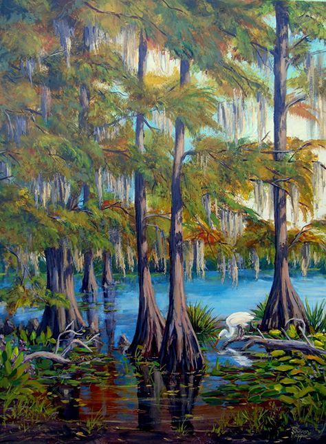 Lake Norris Cypress by Sharon Repple, Acrylic, 24 x 18 Swamp Art, Cypress Swamp, Louisiana Art, Cypress Trees, Paintings & Prints, Pictures To Paint, Tree Art, American Art, Art Inspiration