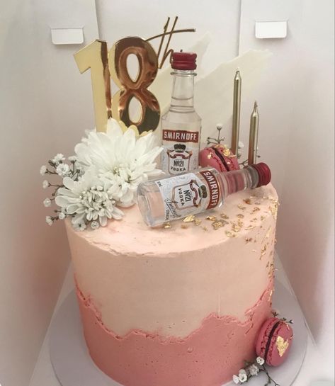 Birthday Cake With Alcohol, Alcohol Cake Ideas For Women, Smirnoff Birthday Cake, 18th Birthday Cake Girl, Birthday Cake Alcohol Theme, Birthday Cake Alcohol, Alcohol Birthday Cake For Women, Girls 18th Birthday Cake, Vodka Birthday Cake