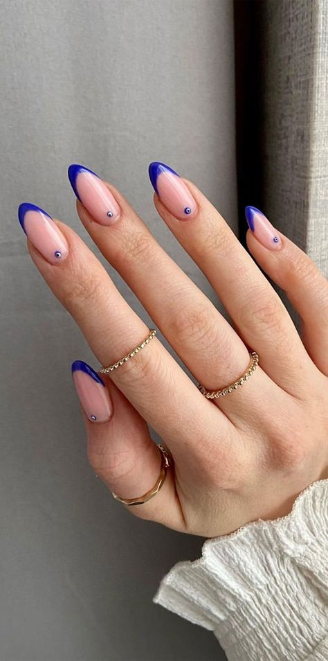 Evil Eye Nails To Ward Off Bad Energy | Blue Evil Eye Nail Designs Nails Evil Eye, Evil Eye Nails, Eye Nail Art, Bad Energy, Eye Nails, Homecoming Nails Acrylic, Simple Acrylic Nails, Almond Acrylic Nails, Cute Gel Nails