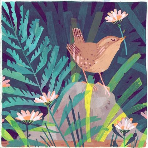 Stacey Thomas (@staceythomasmakes) • Instagram photos and videos Forest Gouache, Stacey Thomas, 20k Followers, Tiny Bird, Wren, Cute Illustration, Animal Illustration, Drawing Inspiration, Graphic Illustration