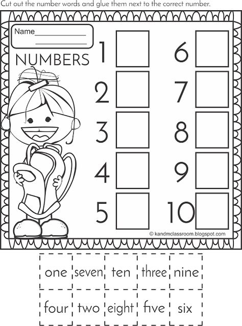 Number Cut and Paste Activities Number Words Worksheets, Back To School Worksheets, Grammar For Kids, Cut And Paste Worksheets, English Activities For Kids, Math Journal, Numbers Kindergarten, Numbers For Kids, Numbers Preschool