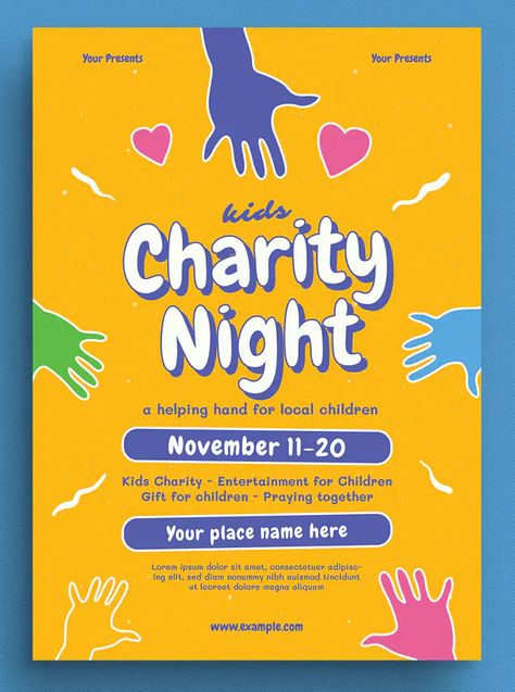 Kids Charity Night Event Flyer Template AI, PSD Kids Event Poster, Charity Flyer Design, Parenting Poster, Charity Event Invitation, Charity Event Poster, Corporate Layout, Kids Charity, Fundraising Poster, Logo Design Inspiration Sports