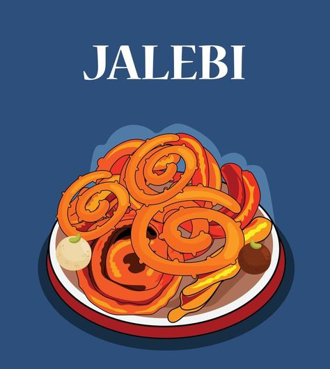 Jalebi vector illustration poster Indian Snacks Illustration, Gujarati Illustration, Gujarat Illustration Art, Jalebi Illustration, Pakistani Illustration, Gujarat Illustration, Desi Illustration, Chess Quotes, Bangladeshi Food