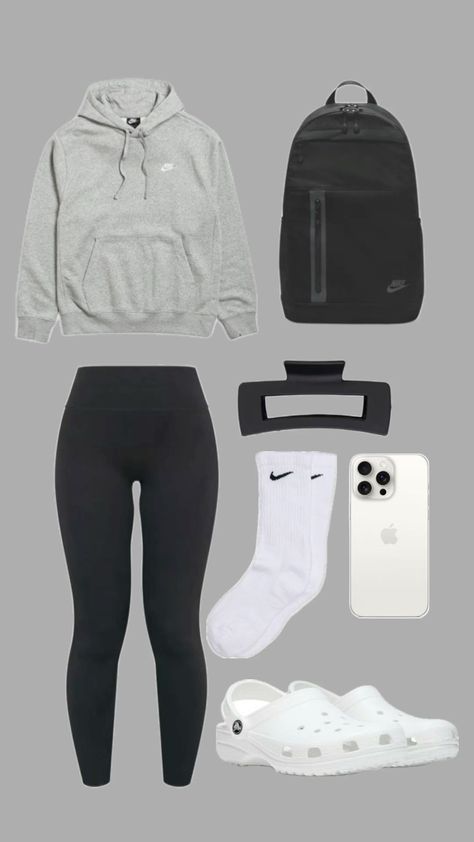 Cute Comfy Outfits For School Leggings, Nike Leggings Outfit, Outfit Ideas For School Leggings, Nike Hoodie Outfit, Outfits For School Leggings, Comfy School Outfits, Grey Nike Hoodie, Cute Outfits With Leggings, Teen Swag Outfits