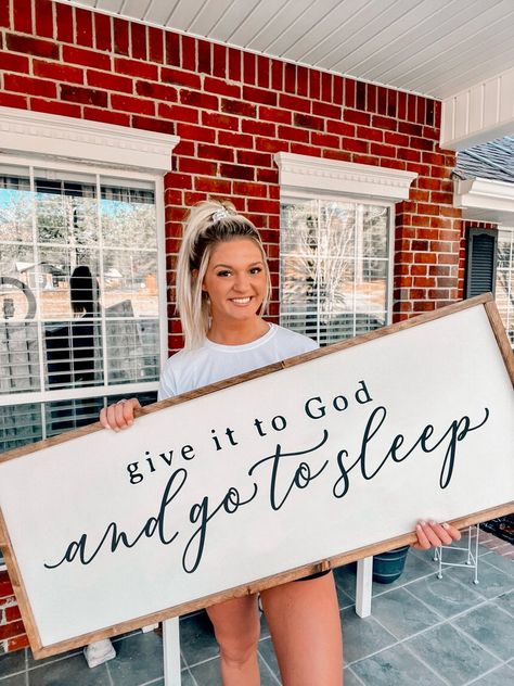 Give It to God and Go to Sleep Wooden Sign Over the Bed Sign Bedroom Decor - Etsy Above Bed Decor Ideas, Guest Bedroom Wall Decor, Above Bed Decor Master, Godly Home, Rustic Farmhouse Bedroom Ideas, Cozy Bedroom Decor Ideas, Hygge Inspiration, Bedroom Ideas Cozy, Diy Farmhouse Ideas