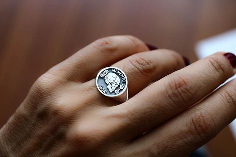 Family Signet Ring, Polaris Star, Memento Mori Jewelry, Memento Mori Skull, Memento Mori Ring, Signet Ring Silver, Star Setting, Cool Rings For Men, Diamond Signet Ring