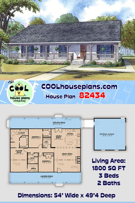 3br 2 Bath House Plans, House Plans Ranch, Ranch Plans, Grilling Porch, Country Ranch, Ranch Style House, Farmhouse Floor Plans, Ranch Style House Plans, Ranch Home