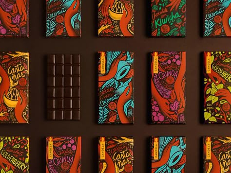 When Candela, a sustainable foods supplier from Peru wanted to create new packaging for their new product line, they wanted it to reflect the company's mission statement, as well as the beauty of their country's natural environment. Cocoa Packaging, Chocolate Packaging Design, Chocolate Wrappers, Chocolate Design, Chocolate Brands, Beer Packaging, Samos, Chocolate Packaging, Food Packaging Design