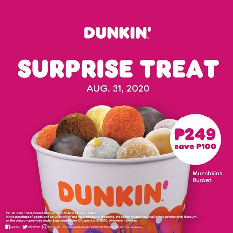 Dunkin Donuts – ₱100 Off Assorted Munchkin Bucket Dunkin Donuts Donut Flavors, Munchkin Donut, Choco Butternut, Donut Flavors, Chocolate Glazed Donuts, Quick Service Restaurant, Artificial Dyes, Delicious Donuts, Krispy Kreme