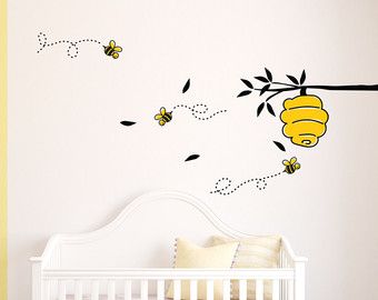 Bee Decal Hive Wall Sticker Honey Bees Yellow Spring Winnie the Poo Disney Bumble Bee Decal Bee Hive Tree Branch Wall Decor Dotted Lines Bumble Bee Nursery, Branch Wall Decor, Bee Things, Disney Wall Decals, Bee Room, Bee Nursery, Tree Branch Wall Decor, Bee Decals, Tree Branch Wall