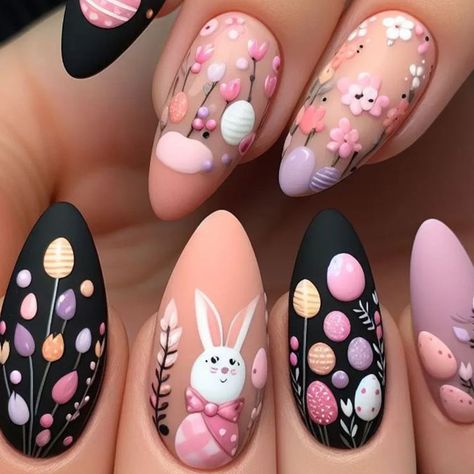 24pcs Matte Pink Fake Nails Easter Egg Rabbit Flower Design Press on Nails Ins Simple Sweet Korean Elegant Easter Nails Design, Easter Spring Nail Designs, Spring Gnome Nails, Easter Nail Art Designs Simple, Easter Bunny Nails Design, Easter Nail Designs Spring, Easter Almond Nails, Easy Nail Designs For Short Nails, Elegant Easter Nails