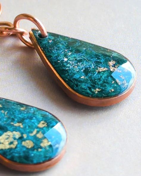 Copper earrings Gold Copper Jewelry With Patina, Blue Pierced Copper Earrings, Artisan Blue Copper Earrings, Unique Copper Earrings With Patina, Blue Artisan Copper Earrings, Copper Earrings, Polymer Clay Jewelry, Clay Jewelry, Polymer Clay