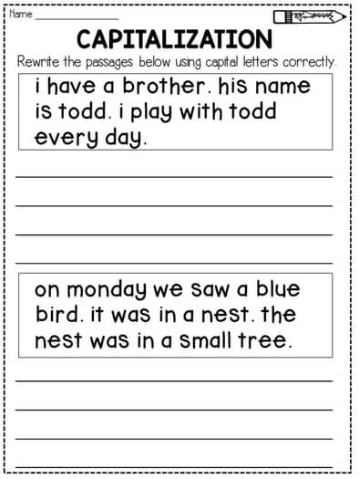 Capitalization and Punctuation Writing Practice Worksheets Fix up the Sentences Rewrite Sentences Using Capital Letters, Capitalization And Punctuation Worksheet, Punctuation Writing, Sentence Correction Worksheets, Writing Sentences Worksheets, Punctuation Worksheets, Kids Handwriting Practice, Sentence Activities, School Age Activities