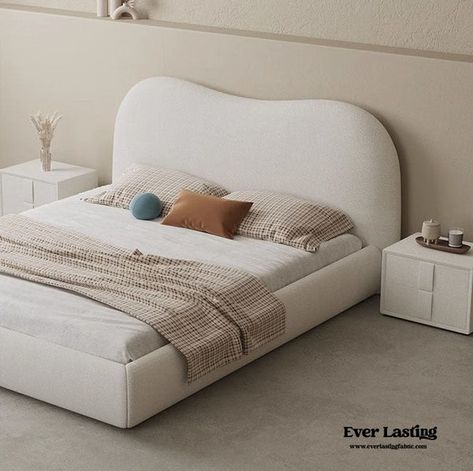 Shop Homeware & Furniture at Ever Lasting. Best stylish bedding sets. Enjoy stylish bedding sets at affordable prices. Enjoy free US and international shipping. Padded Headboards For Beds, White Bedframe Ideas Modern, Aesthetic Bed Frame, Boucle Bed, Cloud Bed, Minimalist Bed Frame, Bed Frame White, Bedroom Ideas For Small Rooms Cozy, Curved Bed