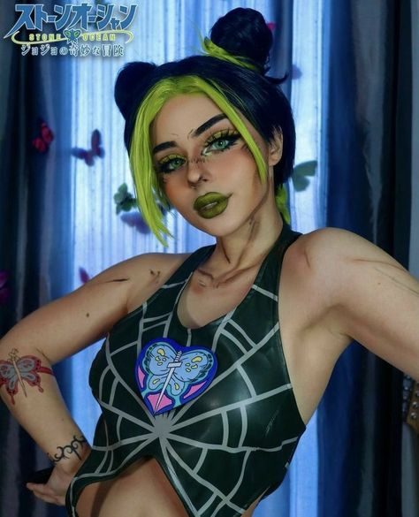 Jolyne Kujo Outfit, Jolyne Kujo Makeup, Jojo Cosplay Makeup, Cosplay Facil, Jolyne Kujo Cosplay, Jojo Makeup, Jolyne Cosplay, Jjba Cosplay, Jojo Fashion