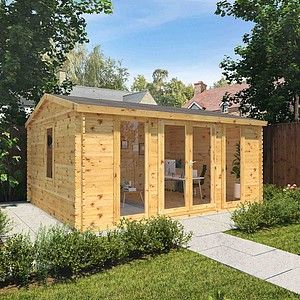 44mm Thick Log Cabins | Waltons | Fast Delivery | Quick Installation | UK Made Install Ceiling Light, Airy Interior, Tall Furniture, Insulated Garden Room, Corner Log Cabins, Timber Logs, Apex Roof, Hip Roof, Double Glazed Window