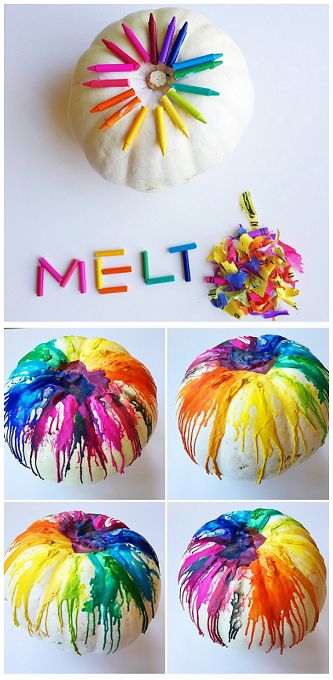 No Carve Melted Crayon Pumpkin Craft for Kids to make! #Halloween #Fall art project | CraftyMorning.com Halloween Crafts For Kids To Make, Uhyggelig Halloween, Dekorasi Halloween, Color Wheels, Halloween Fest, Labu Halloween, Halloween Tags, Crayon Art, Melting Crayons