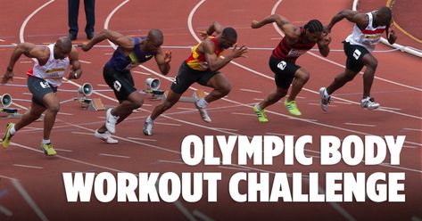 Sprint workout + weekly workout split to get an athletic body! Don't just watch the Olympics, put it in action. Weekly Workout Split, Olympic Workout, Training Challenge, Men's Health Magazine, Sprint Workout, Workout Split, Workout Plan For Men, Running Techniques, Half Marathon Training Plan