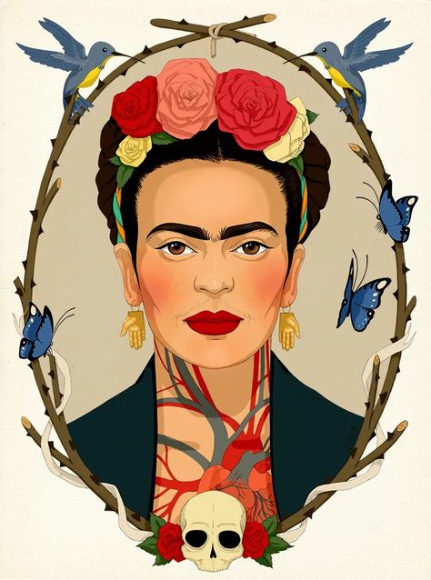 Frida Kahlo | Domestika New Mexico Tattoo, Mexico Tattoo, Frida Kahlo Paintings, Frida Kahlo Portraits, Kahlo Paintings, Frida Kahlo Style, Frida Art, Frida Kahlo Art, Painting Subjects