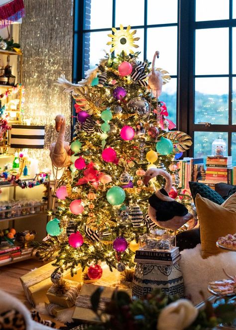 Eclectic City Loft With Colorful, Maximalist Christmas Tree The Nutcracker Christmas Decor, Maximalist Christmas Tree, Maximalist Christmas Decor, Jewel Tone Christmas, Anthropologie Christmas Tree, Maximalist Christmas, Cheap Christmas Trees, Colorful Maximalist, Holiday Decorating Ideas