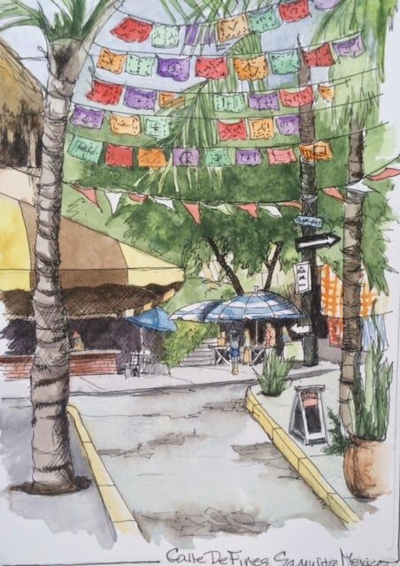 Calle De Fines, Sayulita, Mexico - LuAnn Dunkinson Mexico Watercolor, Painting Inspo, Art Ideas, Art Drawings, Old Things, Highlights, Drawings, Art, Mexico