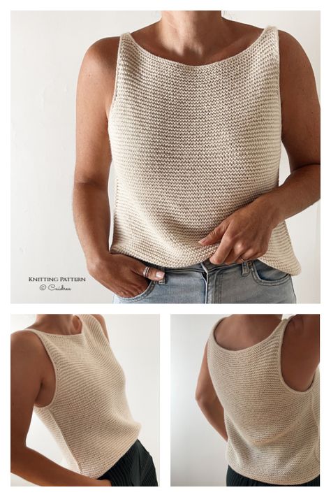 Simple Summer Sleeveless Top Knitting Patterns - Knitting Pattern Simple Knit Tank Top Pattern, Sleeveless Top Knitting Pattern, Knitting Pattern Tank Top Free, Knitting Pattern Summer Top, Easy Knit Tank Top, Sleeveless Sweater Knitting Pattern, Free Simple Knitting Patterns, Crochet Patterns Tops Summer, Camisole Knitting Pattern Free