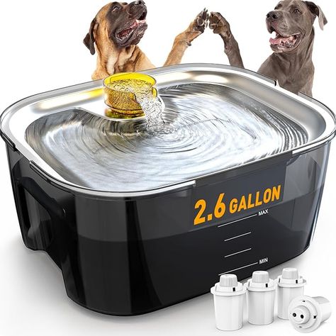 Dog Water Fountain for Large Dogs 2.6 Gallons, SwSun 10L Pet Cat Water Fountain with Stainless Steel Water Bowl, Automatic Dog Water Bowl Dispenser Dog Fountain, Dog Water Bowl, Dog Water Fountain, Dog Water Dispenser, Emergency Water, Dog Water Bowls, Cat Water Fountain, Pet Water Fountain, Drinking Fountain