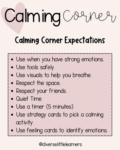 How to use a calming corner in your classroom ☺️ This is one of my favorite resources and I highly recommend creating a calming space for your students in your classroom! You can find this resource in my tpt shop. ⭐️ Don’t forget to download the FREE slides. . . . #teachersofinstagram #teachergram #calmcorner #mindullearning #classroom Calming Corner Ideas Middle School, Calm Down Corner Ideas Classroom, Diy Calming Corner, Calm Down Corner Free Printables, Calm Corner In Classroom, Calming Corner Ideas, Calming Corner Classroom, Calm Corner, Calm Classroom