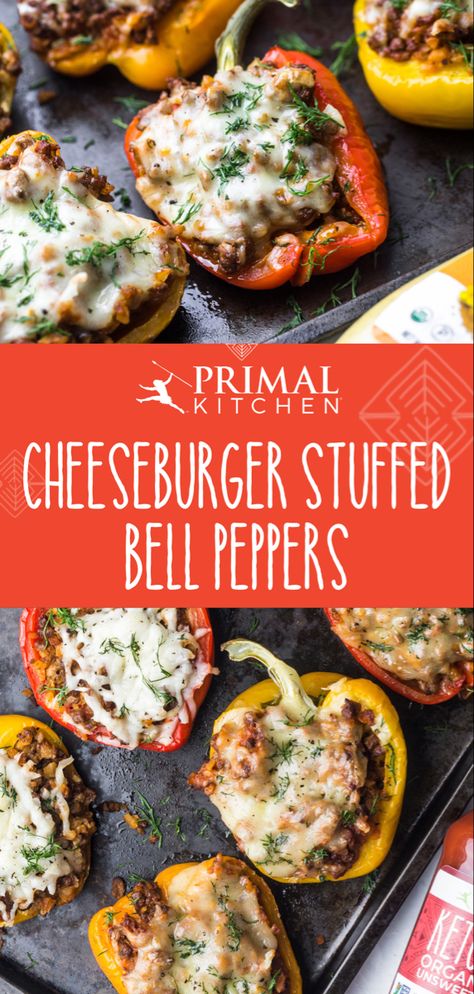 Bring the classic cheeseburger out from the grill and into the kitchen with fall-ready savory flavor. These easy stuffed bell peppers with ground beef are made in just 40 minutes and pair perfectly with your favorite grill condiments like ketchup and mustard...even if you make ‘em in the coziness of your kitchen. Get 20% off at primalkitchen.com with code: PKPIN